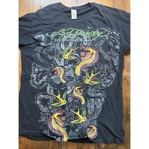 Ed Hardy Christian Audigier Mens XXL Black Cobra Swallow Tattoo Graphic T-Shirt